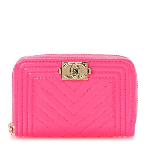 chanel neon patent pink coin zip|CHANEL Patent Chevron Quilted Zip Around Boy .